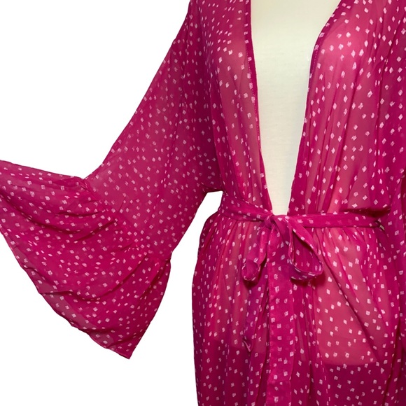 Romantic Pink Chiffon Kimono Duster Beach Coverup - Picture 14 of 16
